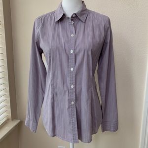 J Jill Purple Stripe Stretch Button Collar Shirt M